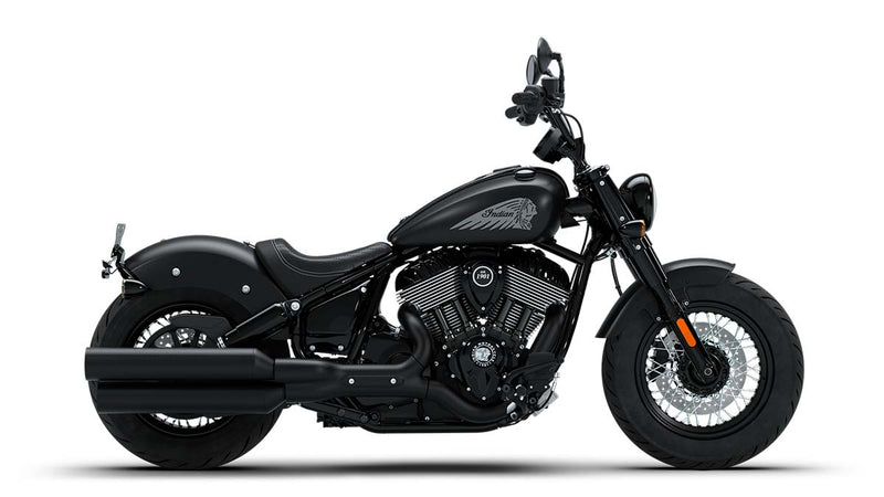 Load image into Gallery viewer, A black cruiser motorcycle with chrome accents, shown in a side profile on a clean white background.