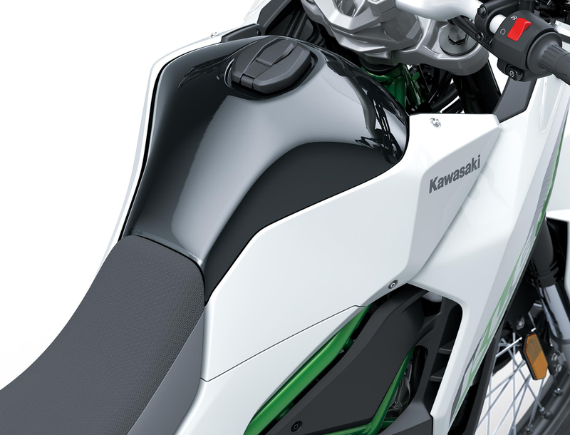Load image into Gallery viewer, Close-up of a 2026 Kawasaki KLE500 SE (LAMS) motorcycle with a white and black color scheme.