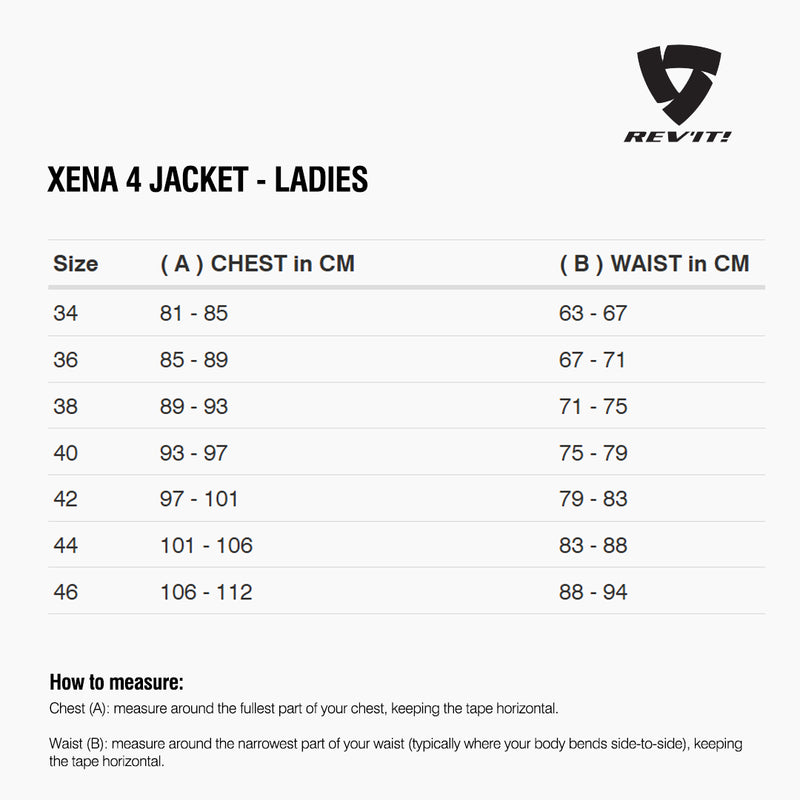Load image into Gallery viewer, Size chart for REVIT Xena 4 Jacket - Ladies

