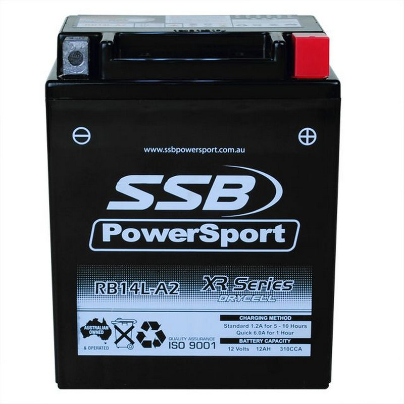 Load image into Gallery viewer, MOTORCYCLE AND POWERSPORTS BATTERY (YB14L-A2) AGM 12V 12AH 310CCA BY SSB HIGH PERFORMANCE
