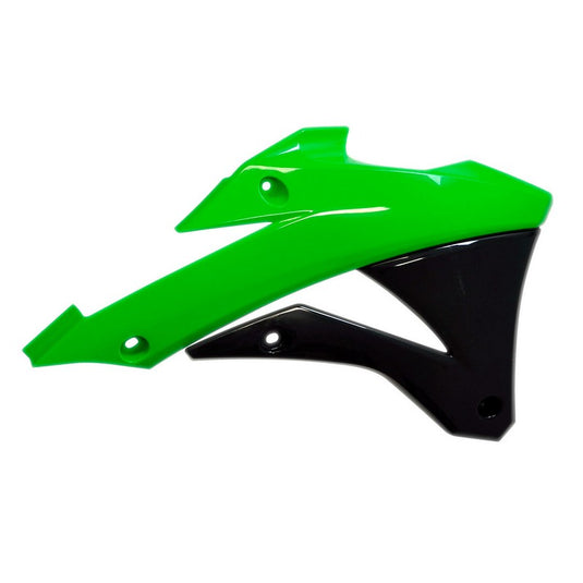 RADIATOR SHROUDS RTECH GREEN BLACK KAWASAKI KX100 KX110 KX85 14-21