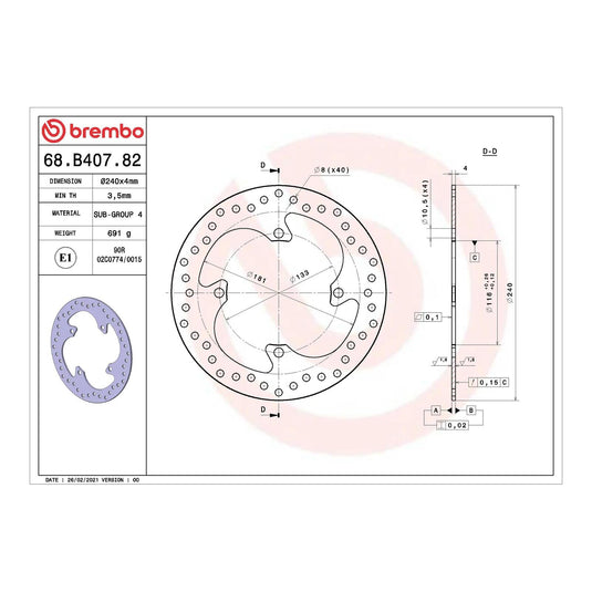Brembo Prime Serie Oro Rear Brake Disc 68B40782
