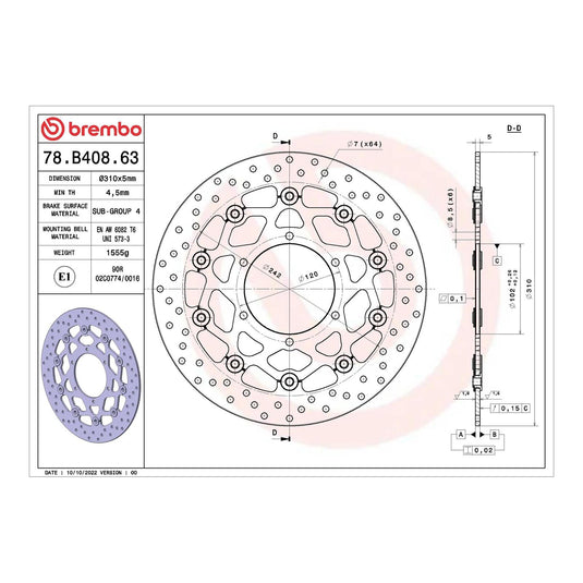 Brembo Prime Serie Oro Front Brake Disc 78B40863