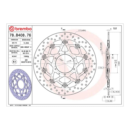 Brembo Prime Serie Oro Front Brake Disc 78B40876