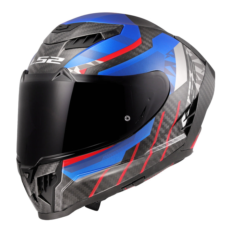 Load image into Gallery viewer, LS2 FF807 Dragon Carbon Trax Helmet - Blue / Red / Carbon 06
