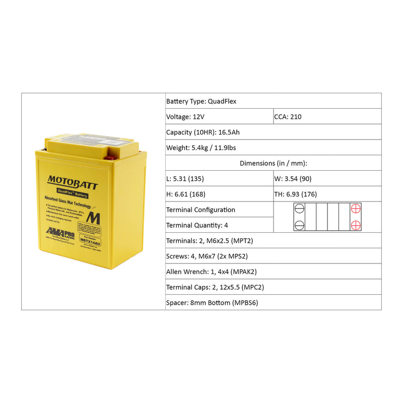 Load image into Gallery viewer, Motobatt Battery Quadflex AGM - MBTX14AU
