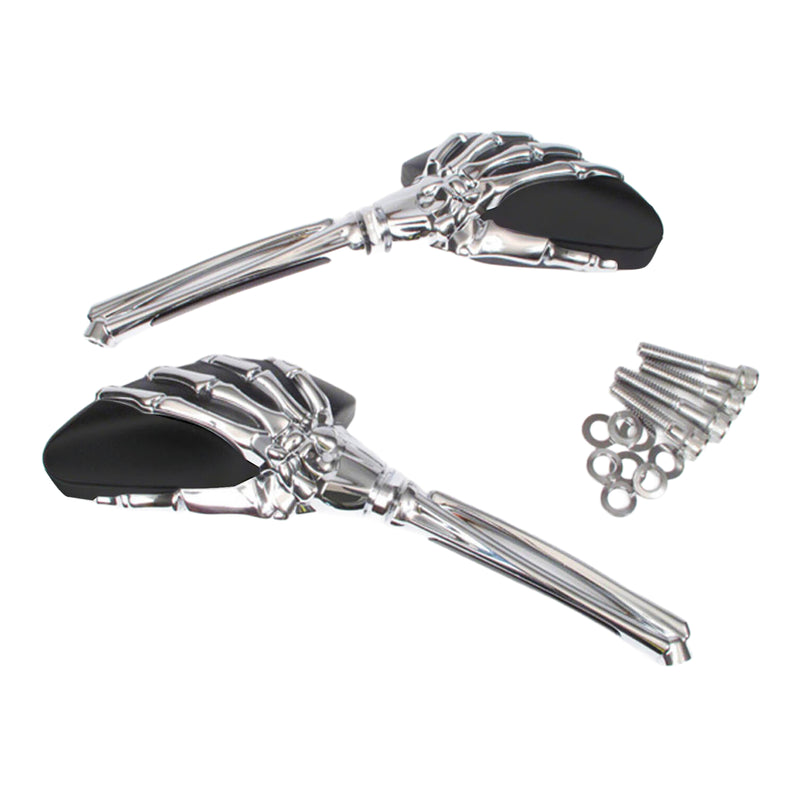 Load image into Gallery viewer, Whites Mirror - Universal Skeleton Hand Chrome / Black Harley (Pair)
