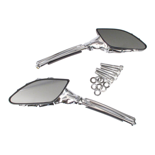 Whites Mirror - Universal Skeleton Hand Chrome / Black Harley (Pair)