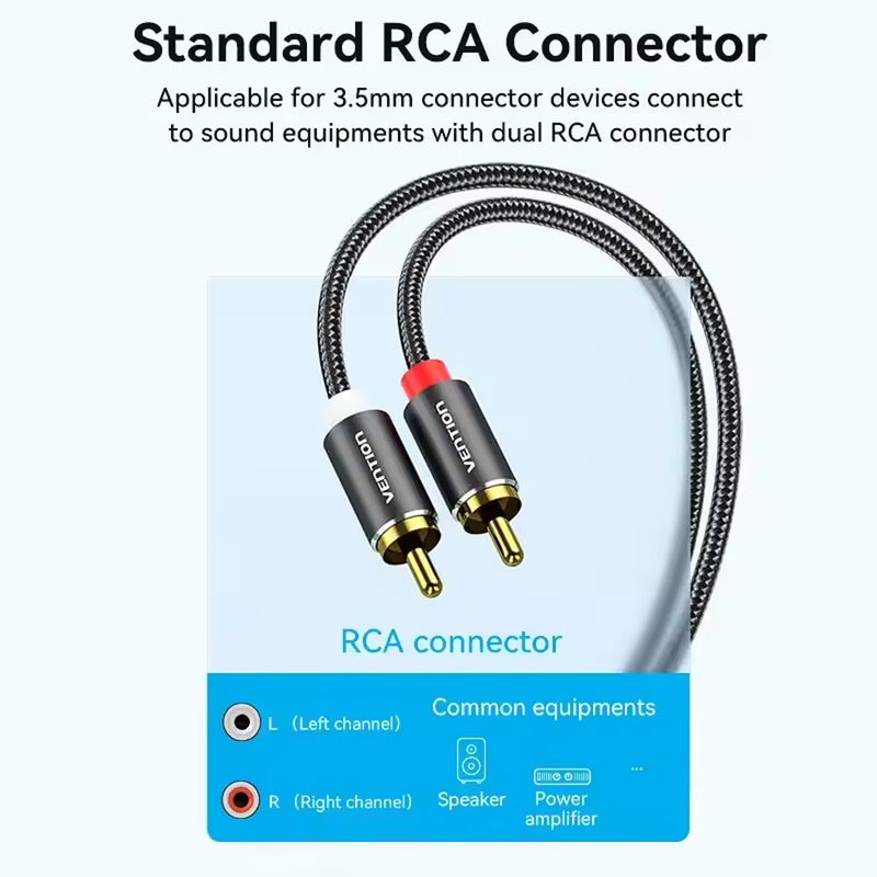 Load image into Gallery viewer, VENTION 2X RCA MALE TO 3.5MM TRS CABLE 3M FOR SKAA AKIKO/RUSH
