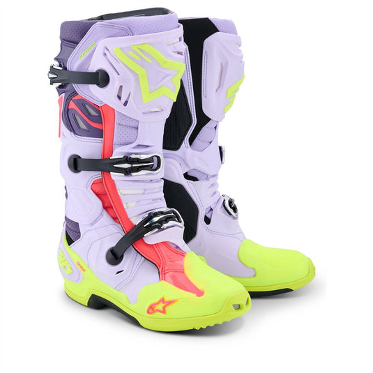 Alpinestars Tech-10 Supervented Boots Purple/Yellow Fluoro/Diva Pink