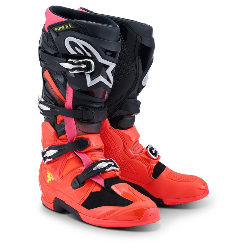 Load image into Gallery viewer, Alpinestars Tech-7 MX Boots Black/Red Fluoro/Pink Fluoro
