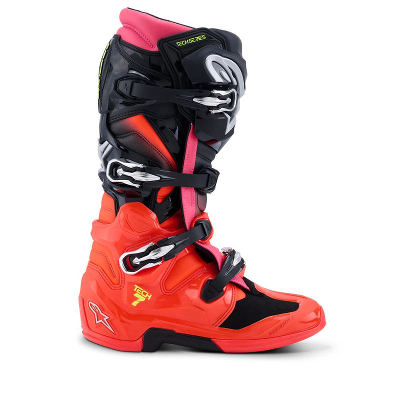 Load image into Gallery viewer, Alpinestars Tech-7 MX Boots Black/Red Fluoro/Pink Fluoro
