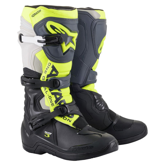 Alpinestars Tech-3 MX Boots Black/Cool Gray/Yellow Fluoro