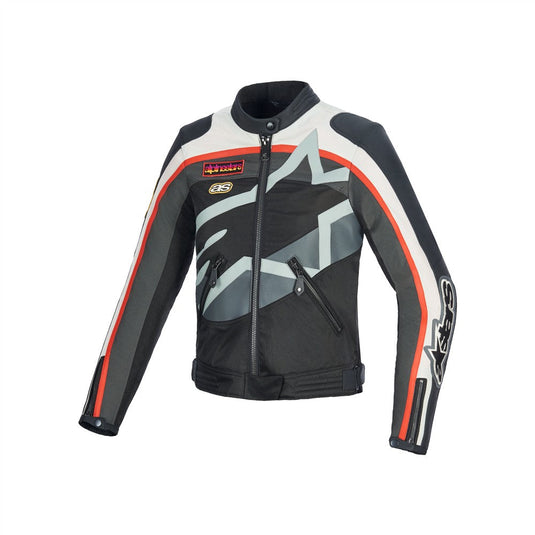 Alpinestars Idles Leather/Textile Jacket Off White/Flame Red/Black S