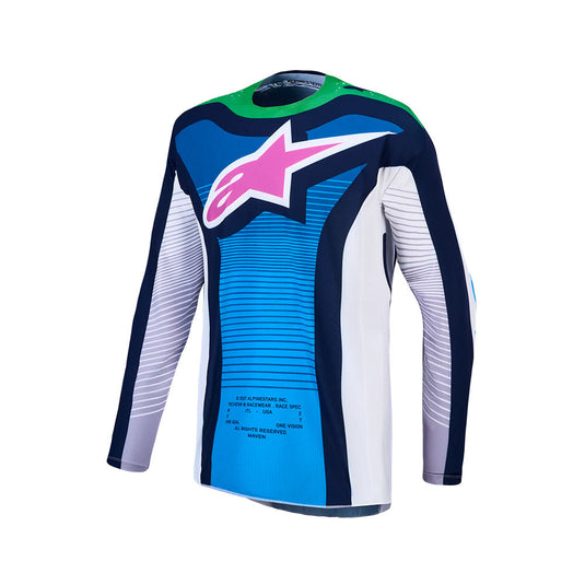 Alpinestars Techstar Maven Jersey White/Blithe Blue/Green Fluoro