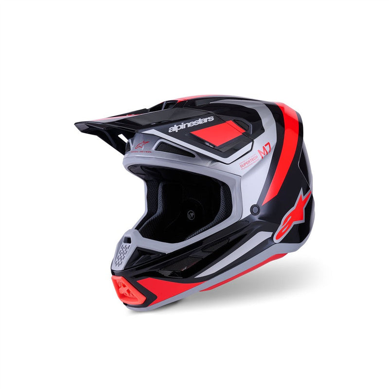 Load image into Gallery viewer, Alpinestars S-M7 Rise Helmet Black/Silver/Red Fluoro Gloss
