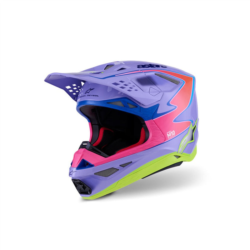Load image into Gallery viewer, Alpinestars Supertech S-M10 Helmet Jett Lawrence Purple/Pink Fluoro/Yellow Fluoro Gloss
