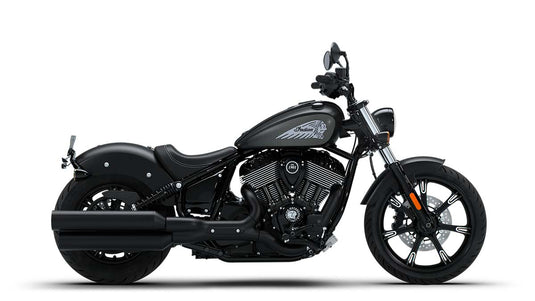 A black 2026 Indian Chief Dark Horse cruiser motorcycle with chrome accents, shown in a side profile on a clean white background.